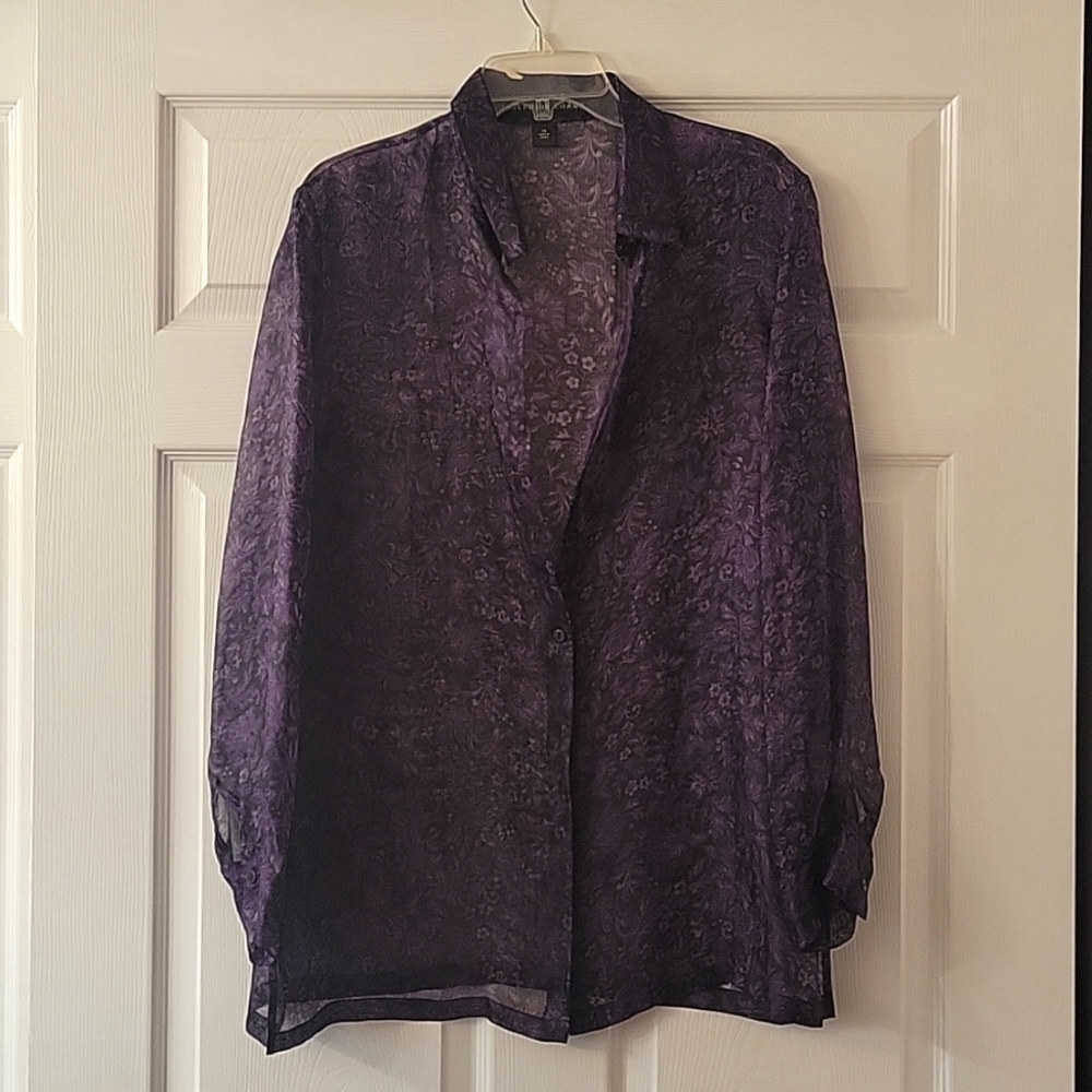 Josephine Chaus 100% Silk Button Down Sheer Shirt GUC